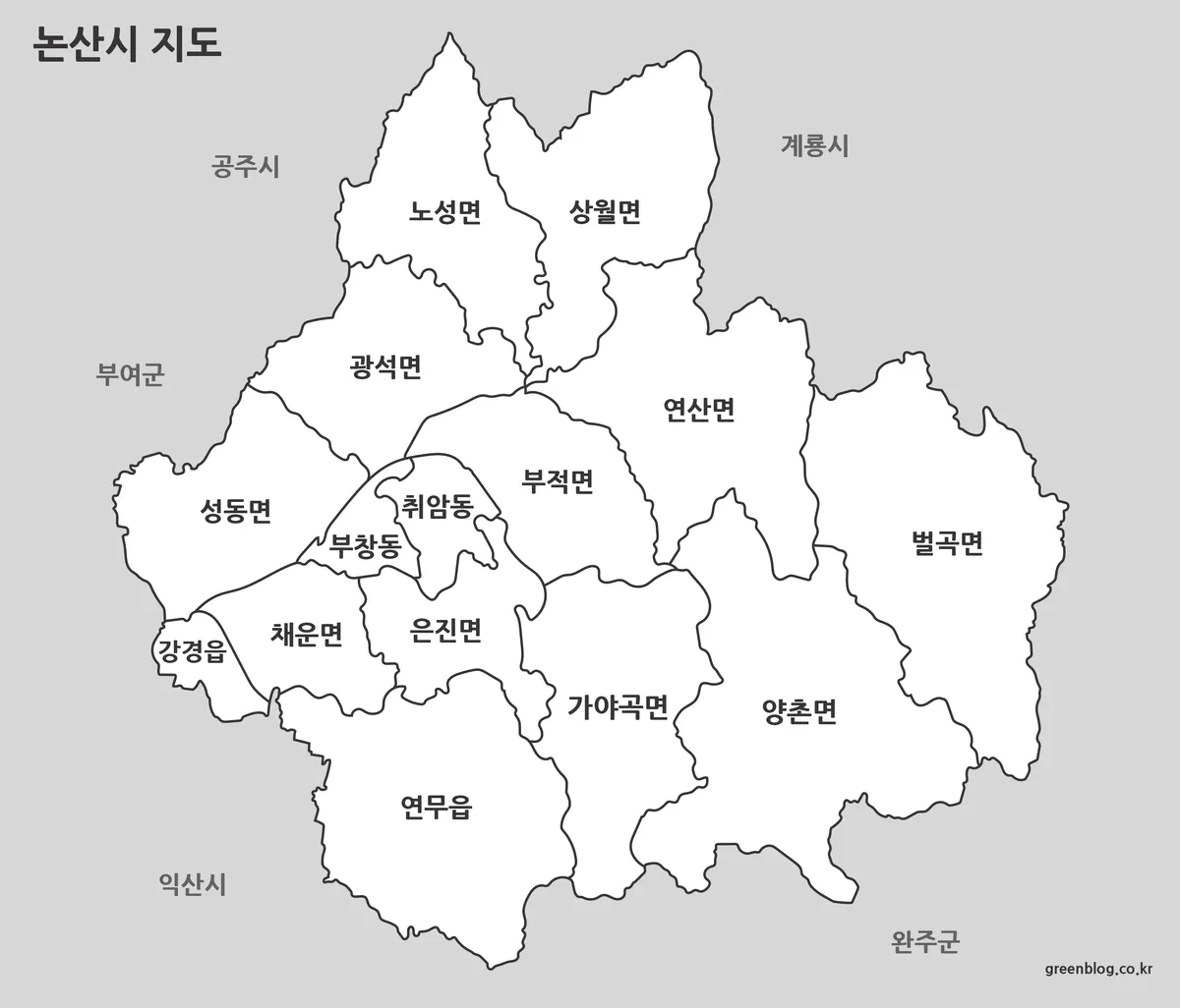 논산시 지도 흑백 인쇄용 지도