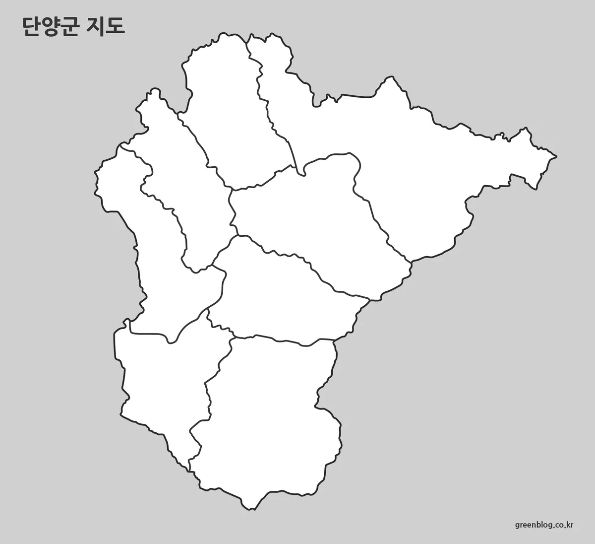 단양군 윤곽선 지도 편집용 데이터 표시용 이미지