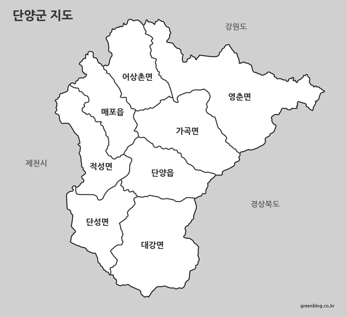 단양군 흑백 지도 인쇄용 문서용 이미지