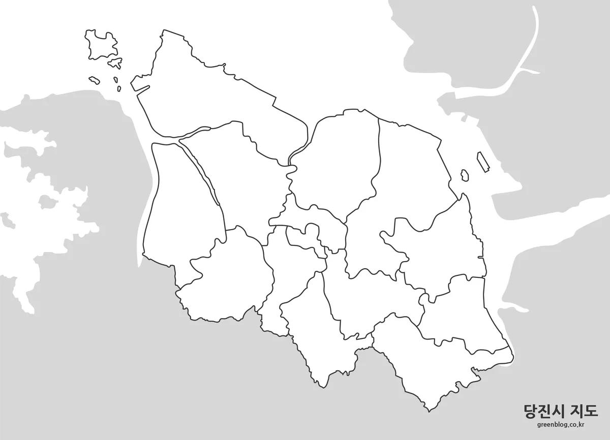 당진시 윤곽선 지도 경계선만 있는 편집용 지도