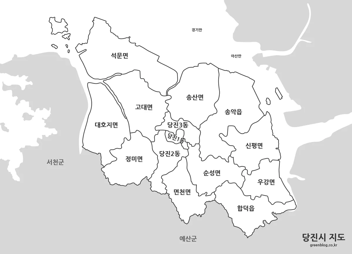 당진시 흑백 지도 출력용 이미지