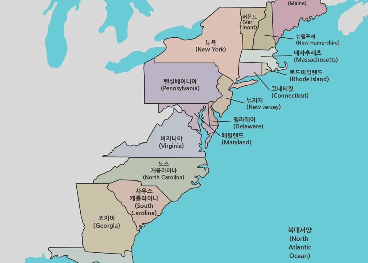 미국 동부 해안 지도 대표 이미지