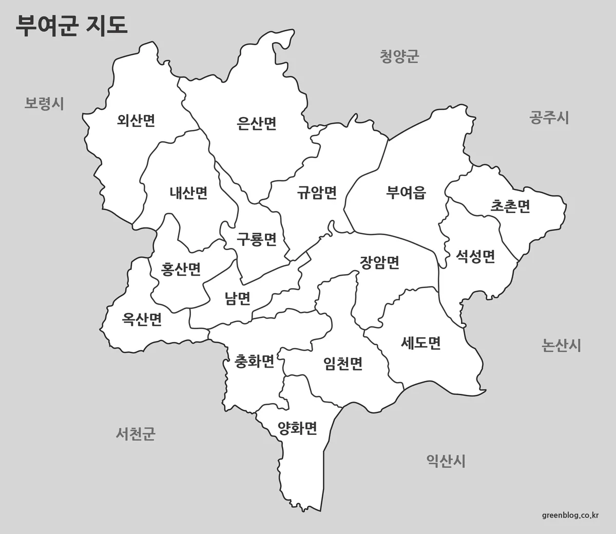 부여군 지도 흑백 인쇄용 지도