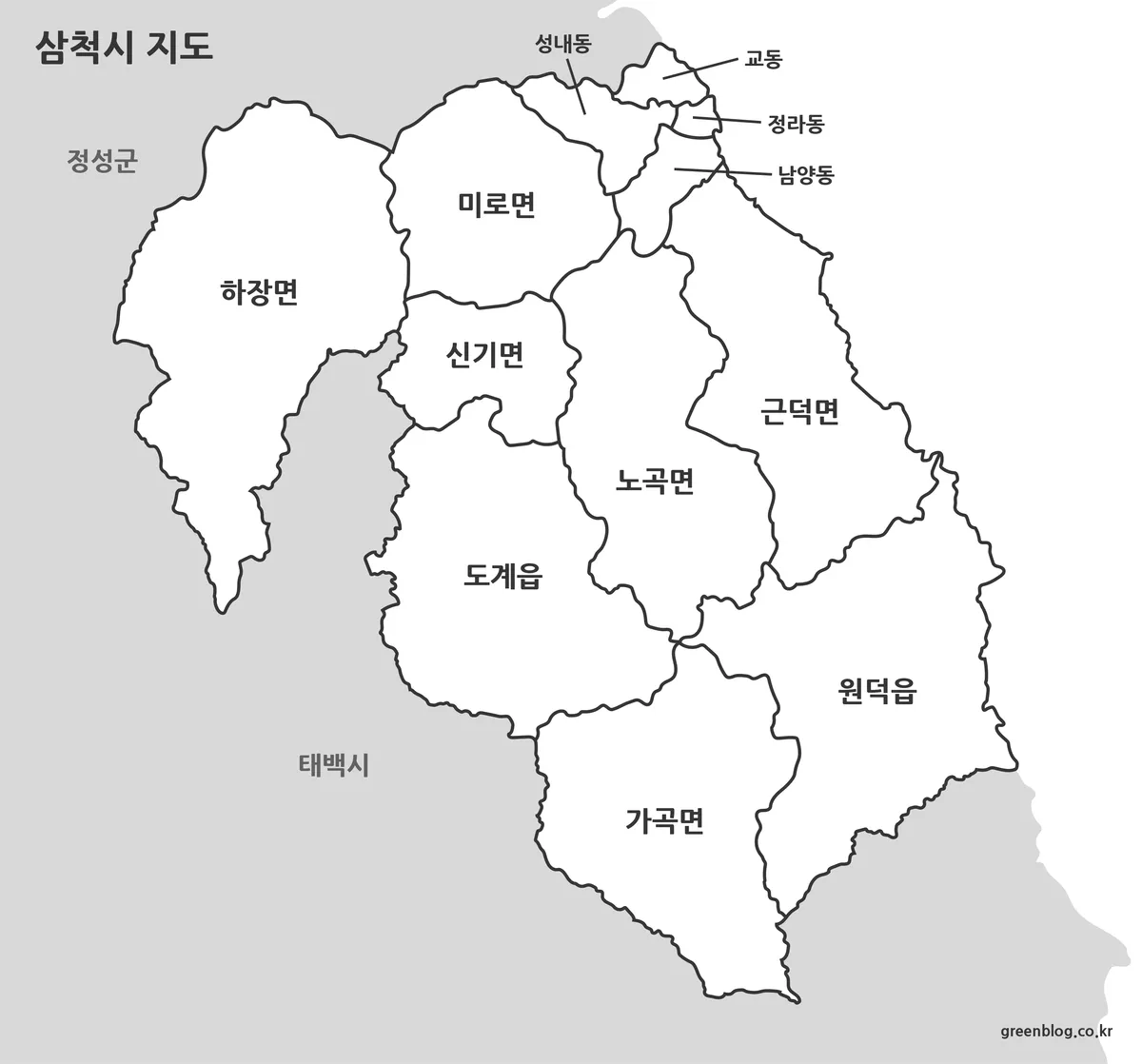 삼척시 흑백 지도 출력용 이미지