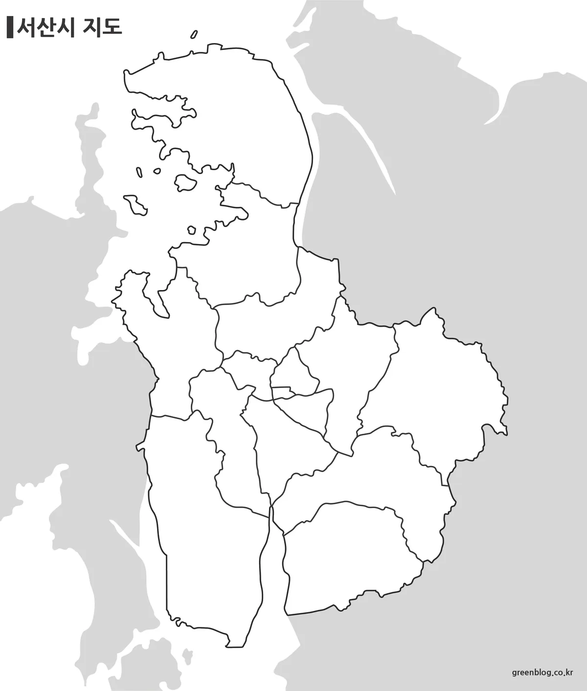경계선만 남아 있는 서산시 윤곽선 지도
