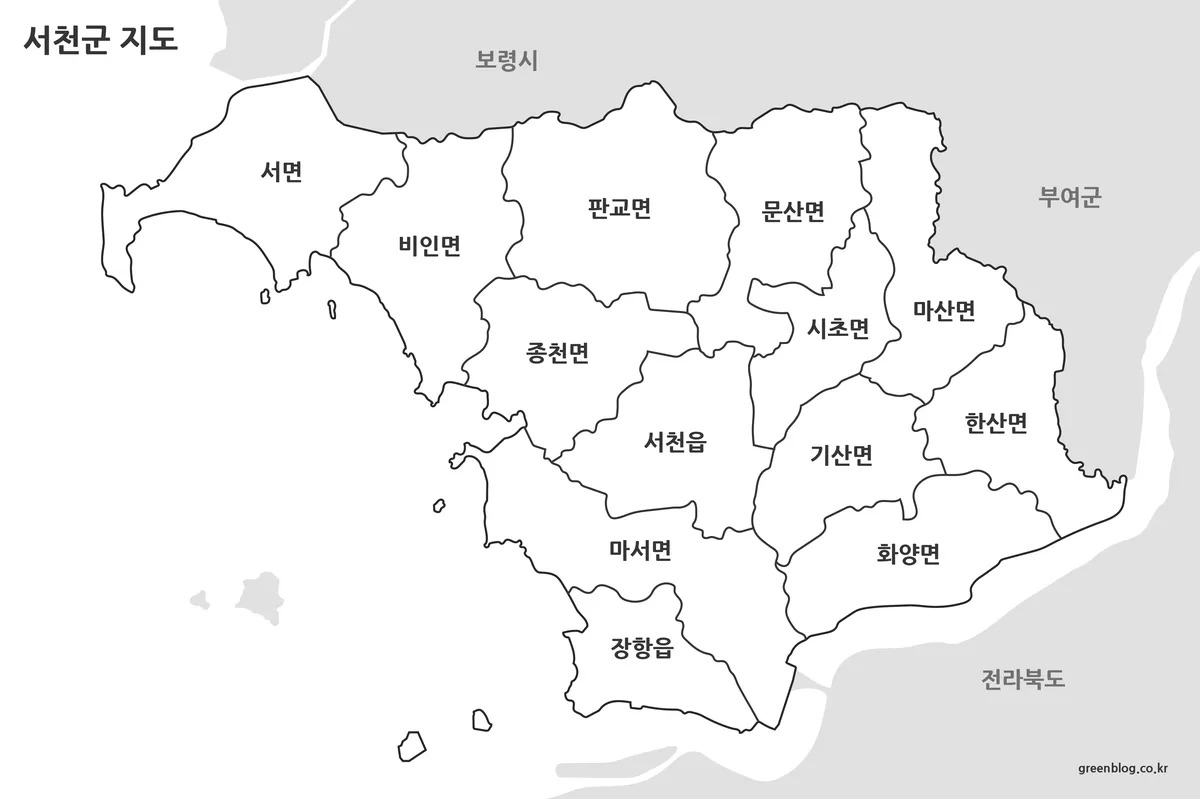 서천군 지도 흑백 인쇄용 지도