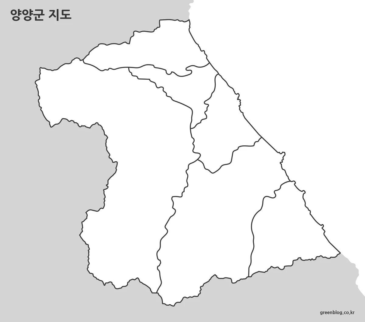 선만 남겨 편집과 표시 작업에 쓰기 좋은 강원도 양양군 지도 이미지