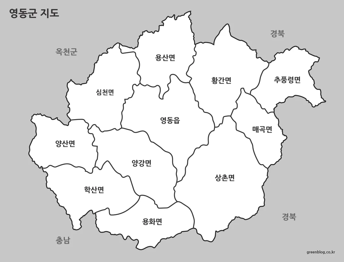 영동군 흑백 지도 인쇄용 이미지