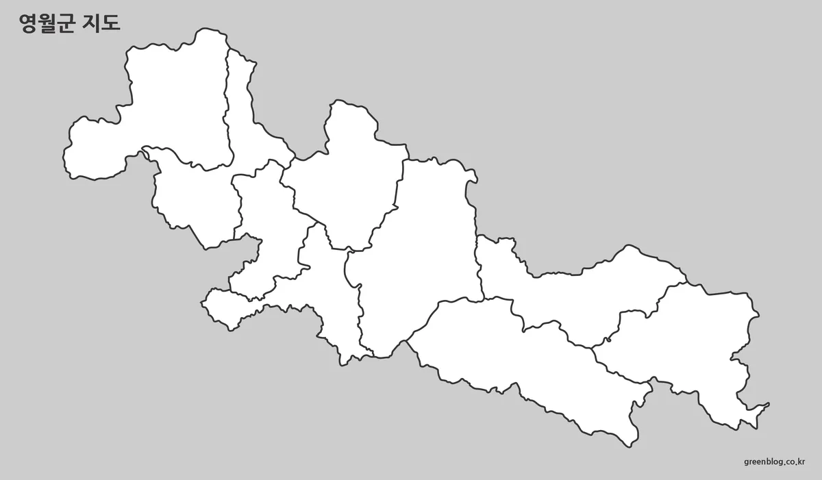 영월군 윤곽선 지도 경계만 표시된 이미지
