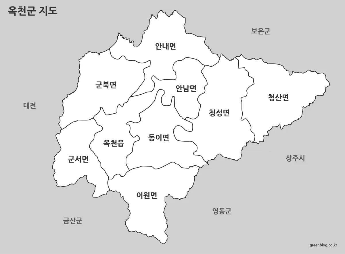 옥천군 흑백 지도 출력용 이미지