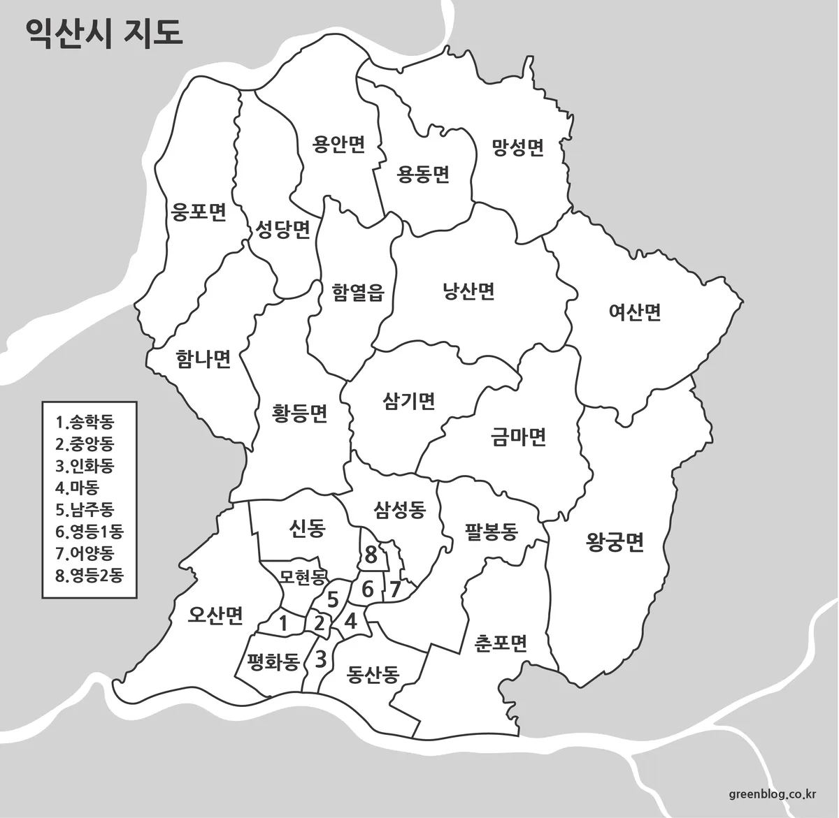 색을 제거한 익산시 지도