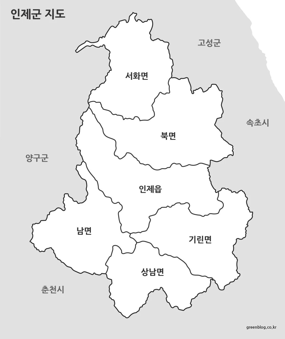 인제군 흑백 지도 출력용 이미지