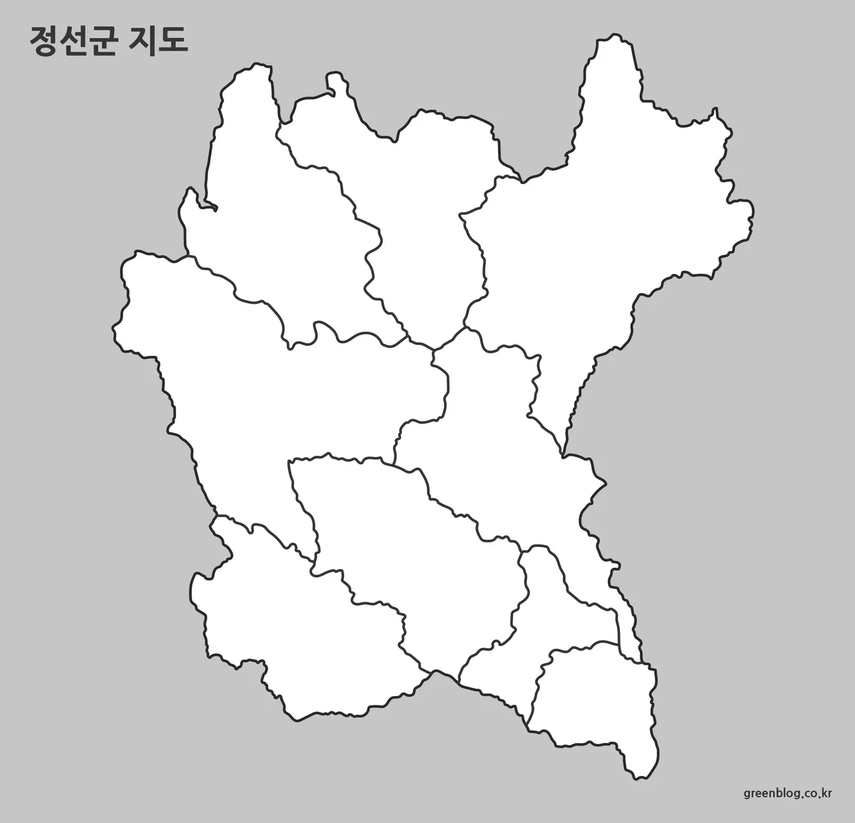 정선군 경계선만 남긴 윤곽선 지도 이미지