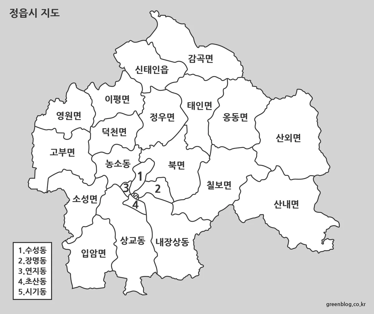 정읍시 지도 흑백 지도 출력용 문서 삽입 지도