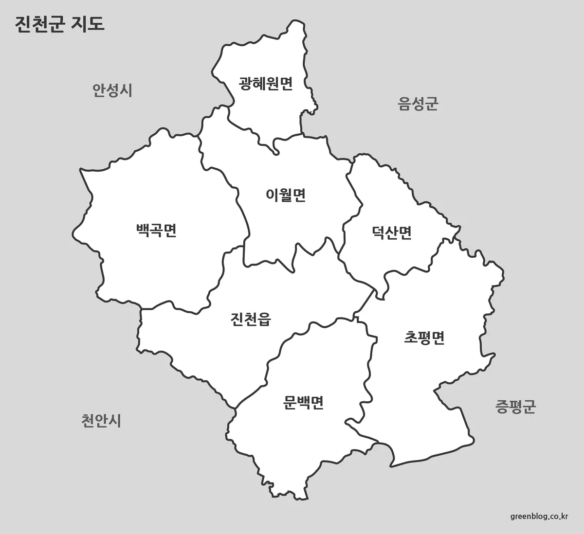 진천군 흑백 지도 인쇄용 문서용 이미지
