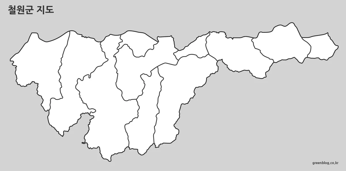 철원군 경계선만 남긴 윤곽선 지도 이미지