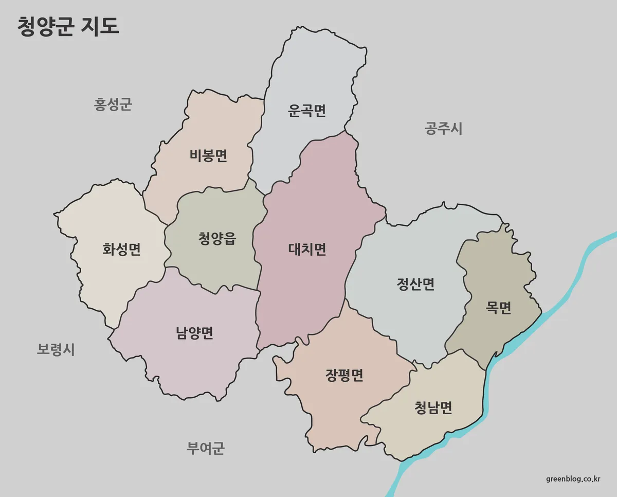 청양군 색상 지도 행정구역 구분