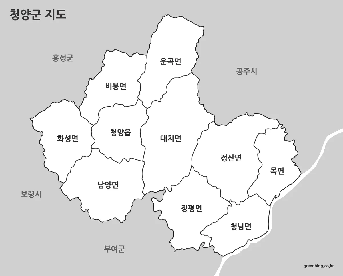 청양군 흑백 지도 프린트용