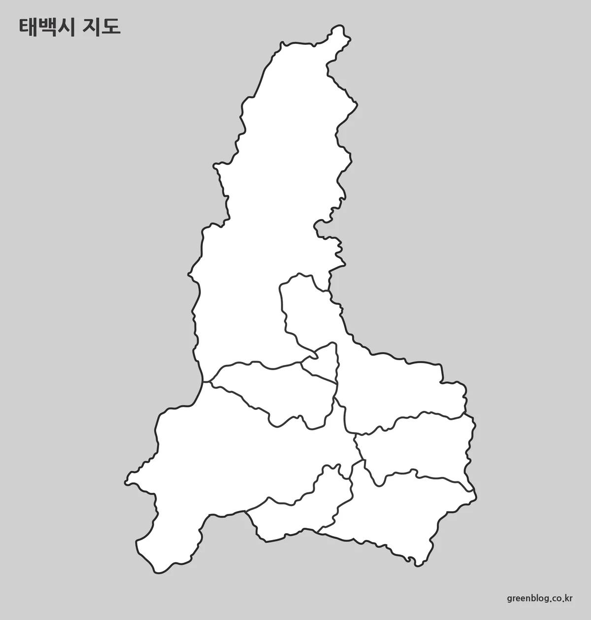 경계선만 남긴 태백시 윤곽선 지도