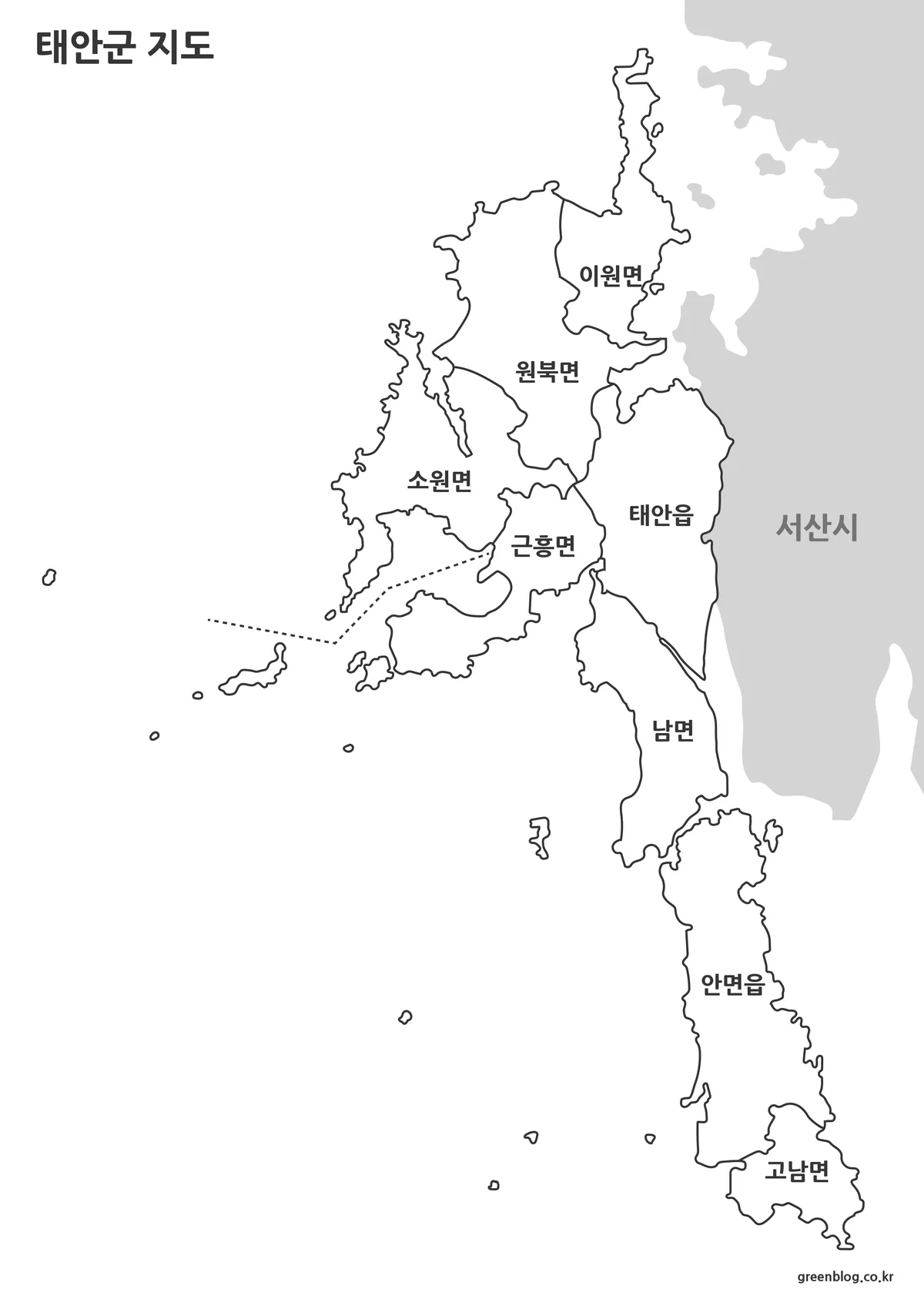 태안군 전체 구조가 보이는 흑백 지도 이미지