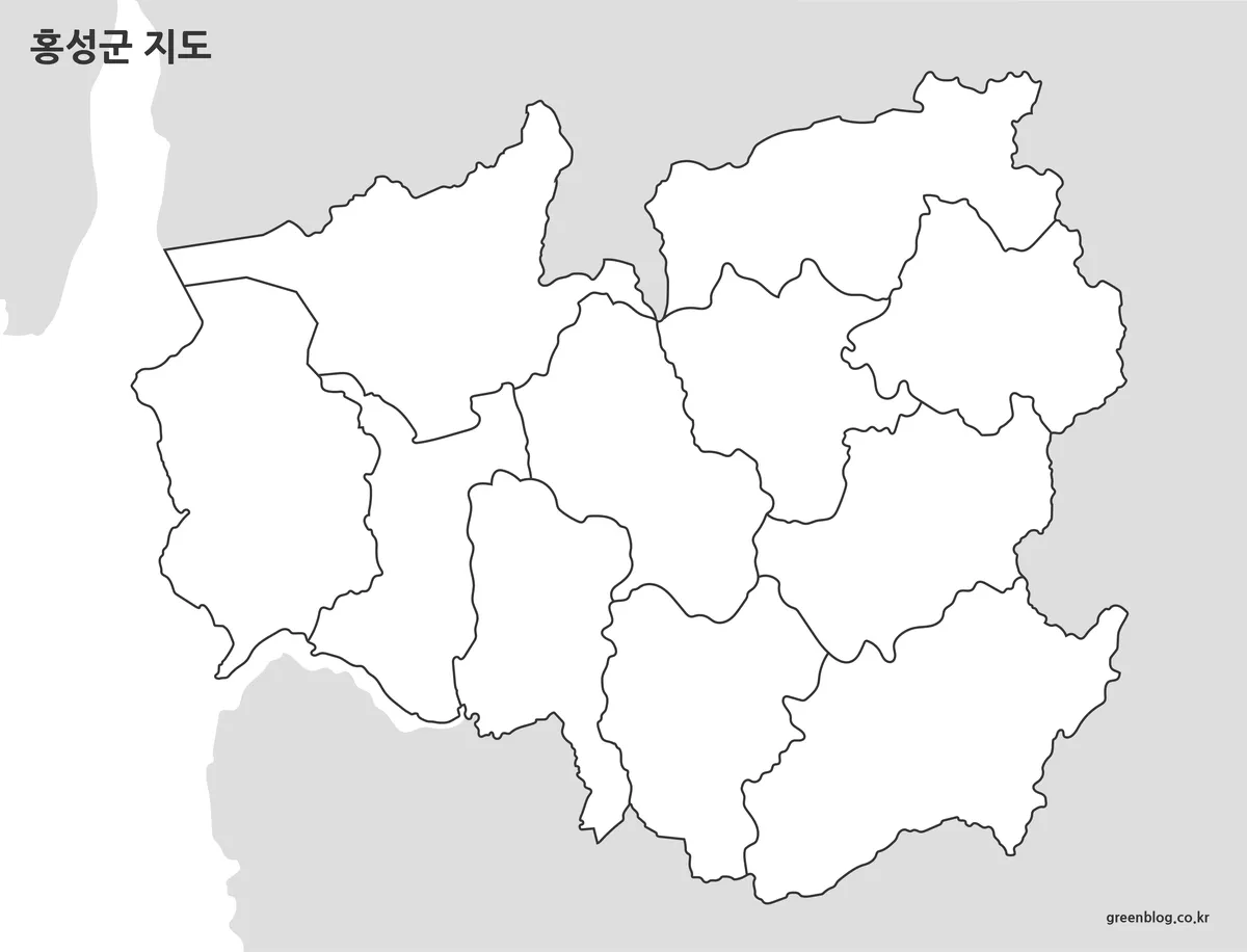 홍성군 지도 윤곽선 형태 경계선만 있는 빈 지도 이미지