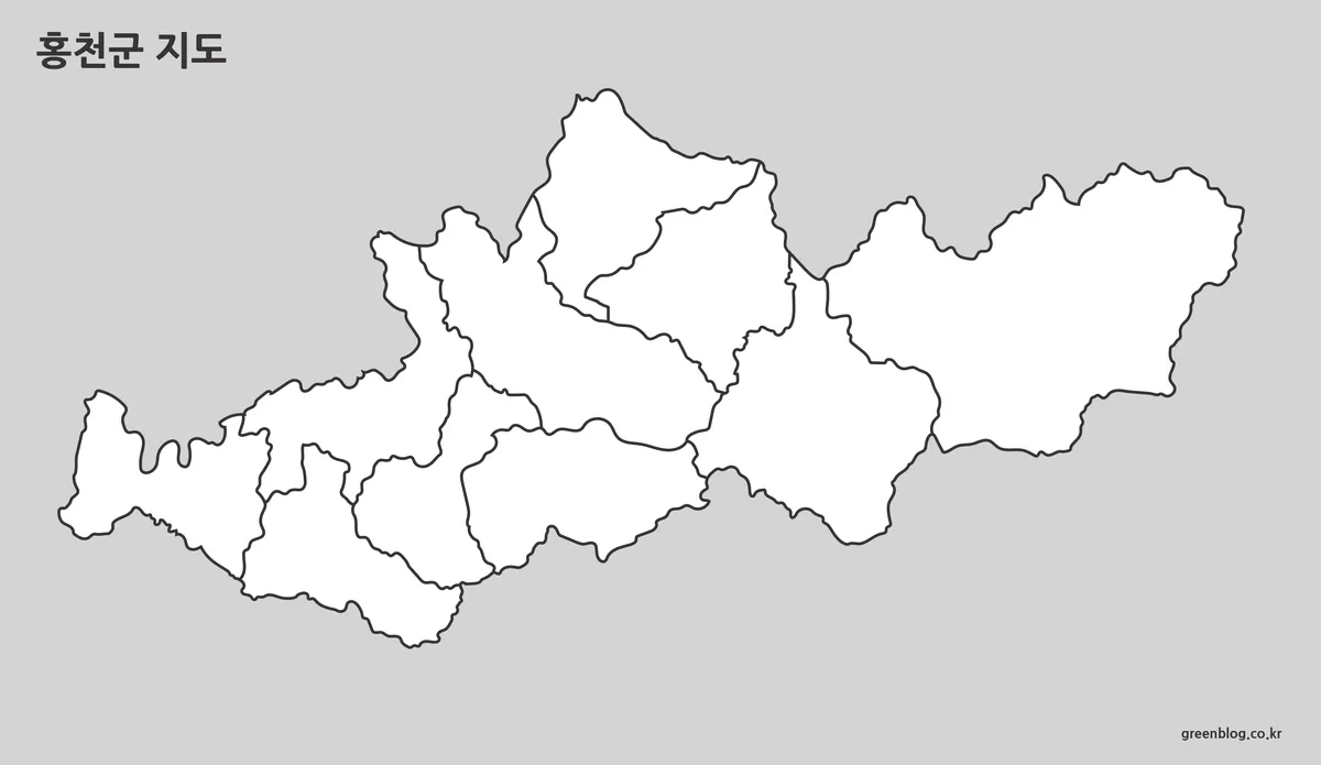 홍천군 윤곽선 지도 편집용 이미지