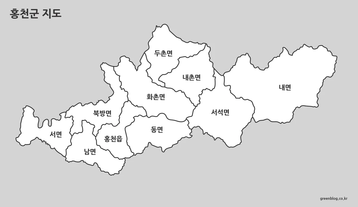 홍천군 흑백 지도 출력용 이미지