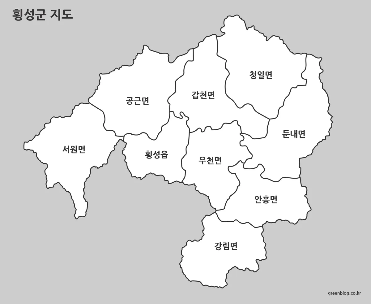 횡성군 흑백 지도 출력용 이미지