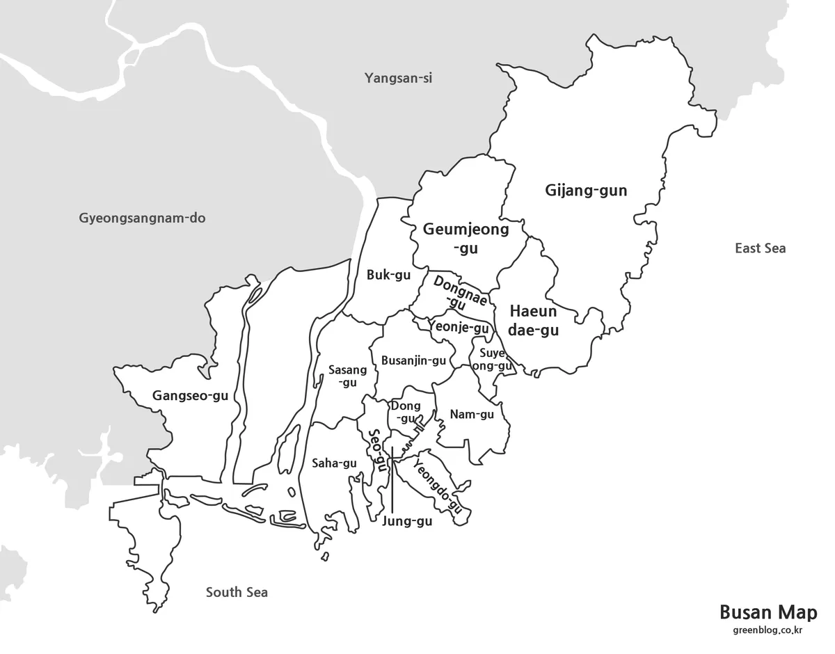 High resolution black and white Busan district map for printing