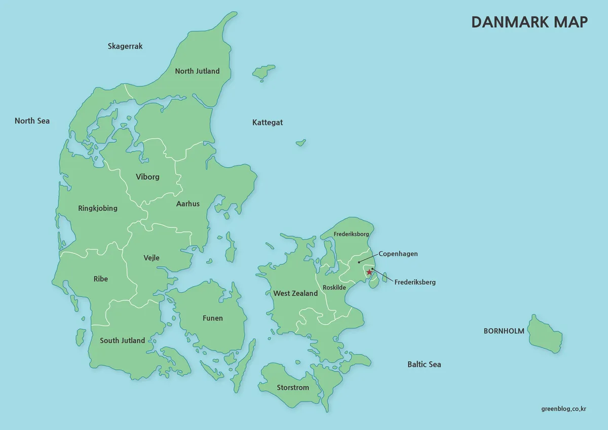 Denmark color map with labeled regions