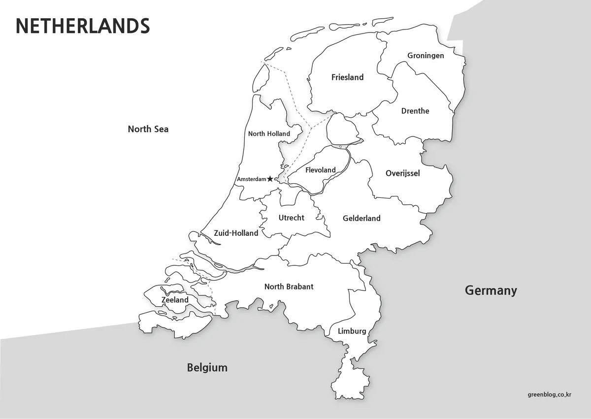 High resolution black and white Netherlands map for classroom printing