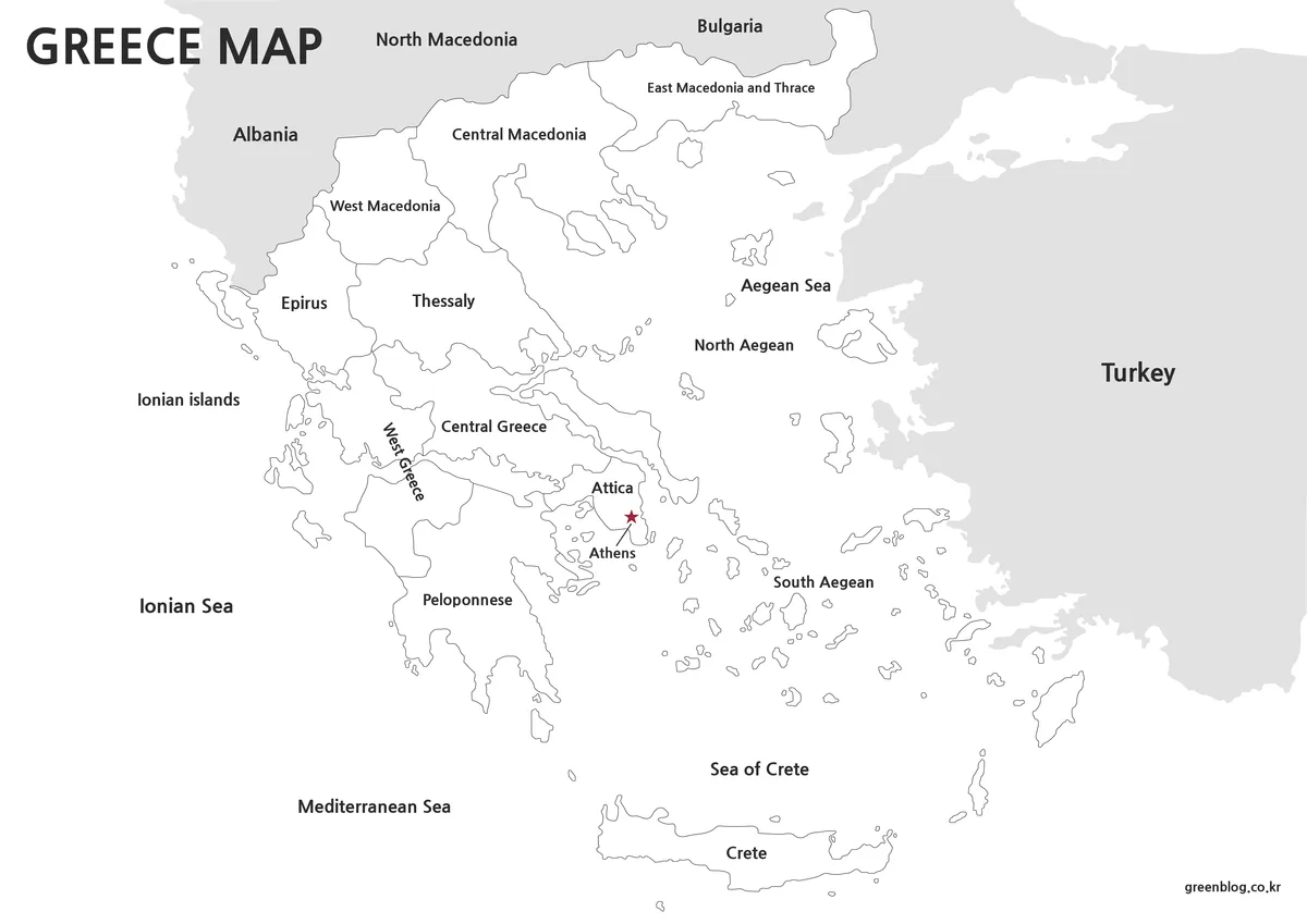 Black and white Greece map for printing and educational reference