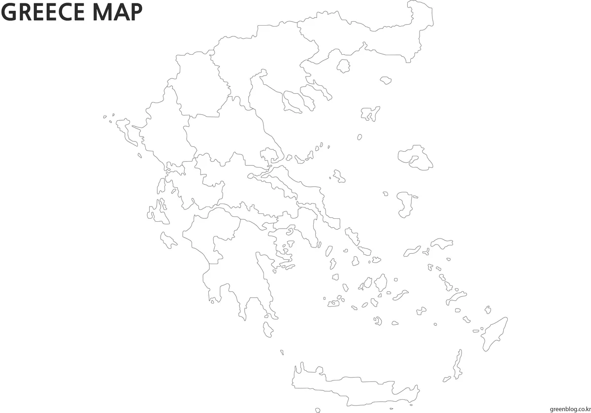 Blank outline Greece map with regional boundaries for editing projects