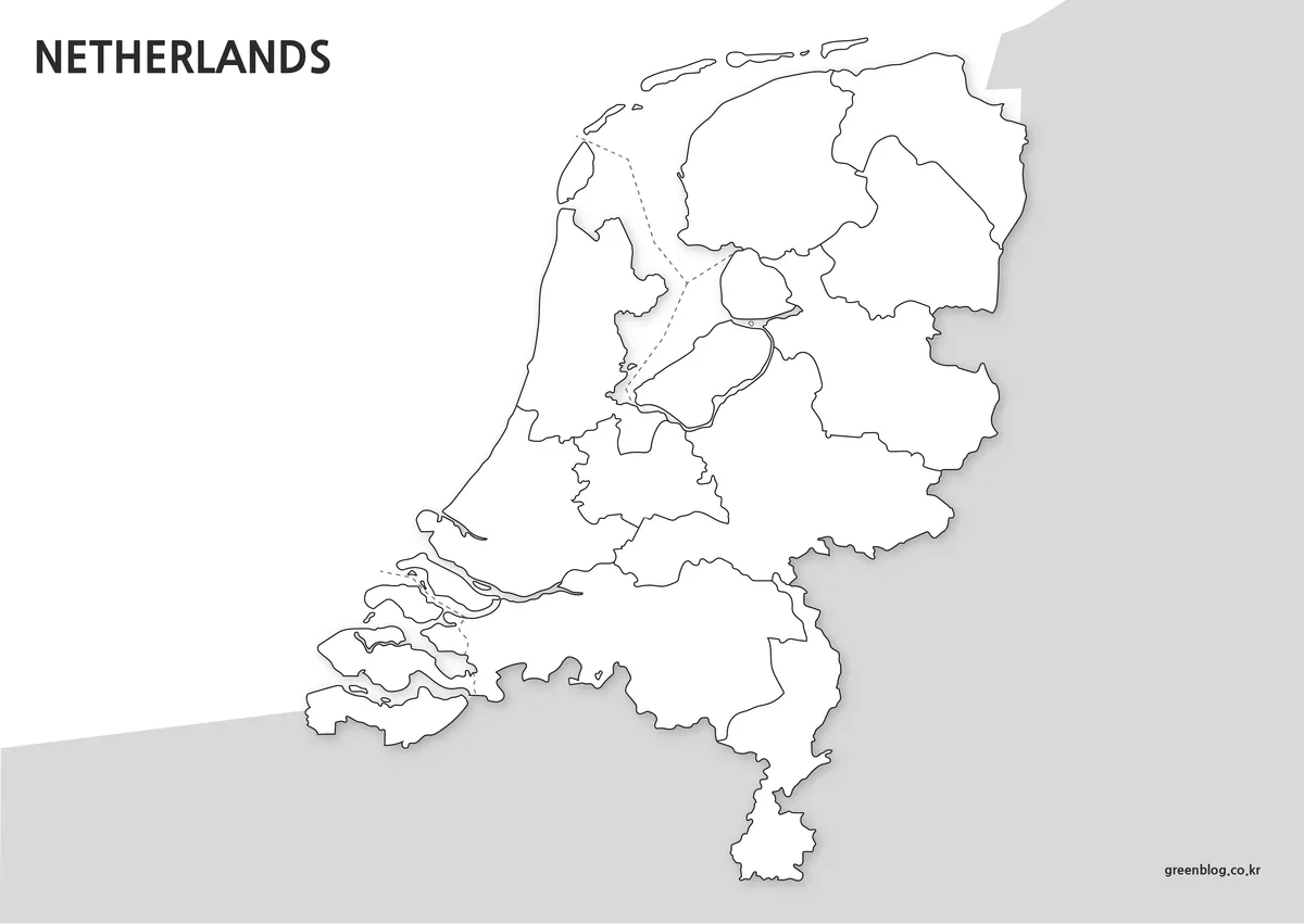 Blank outline Netherlands map with province boundaries for editing use