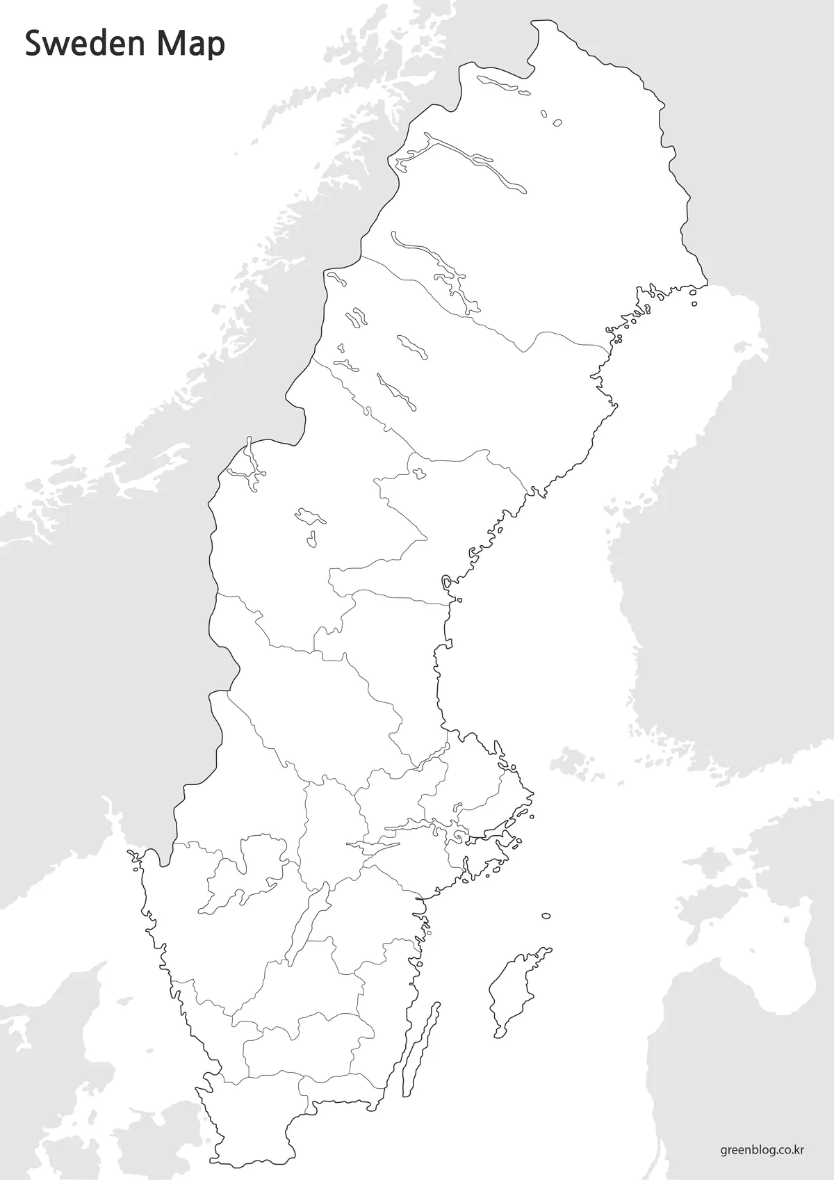 Editable Sweden outline map with regional boundary lines.