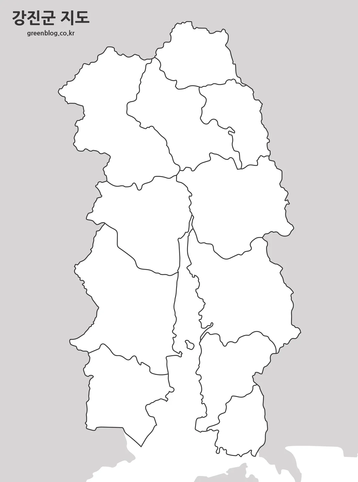 강진군 윤곽선 지도