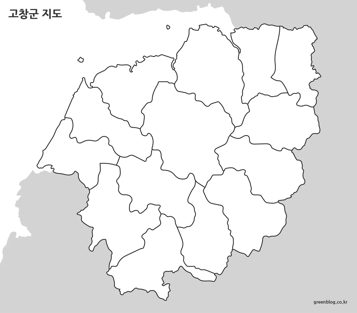 고창군 윤곽선 지도와 편집용 경계선 이미지