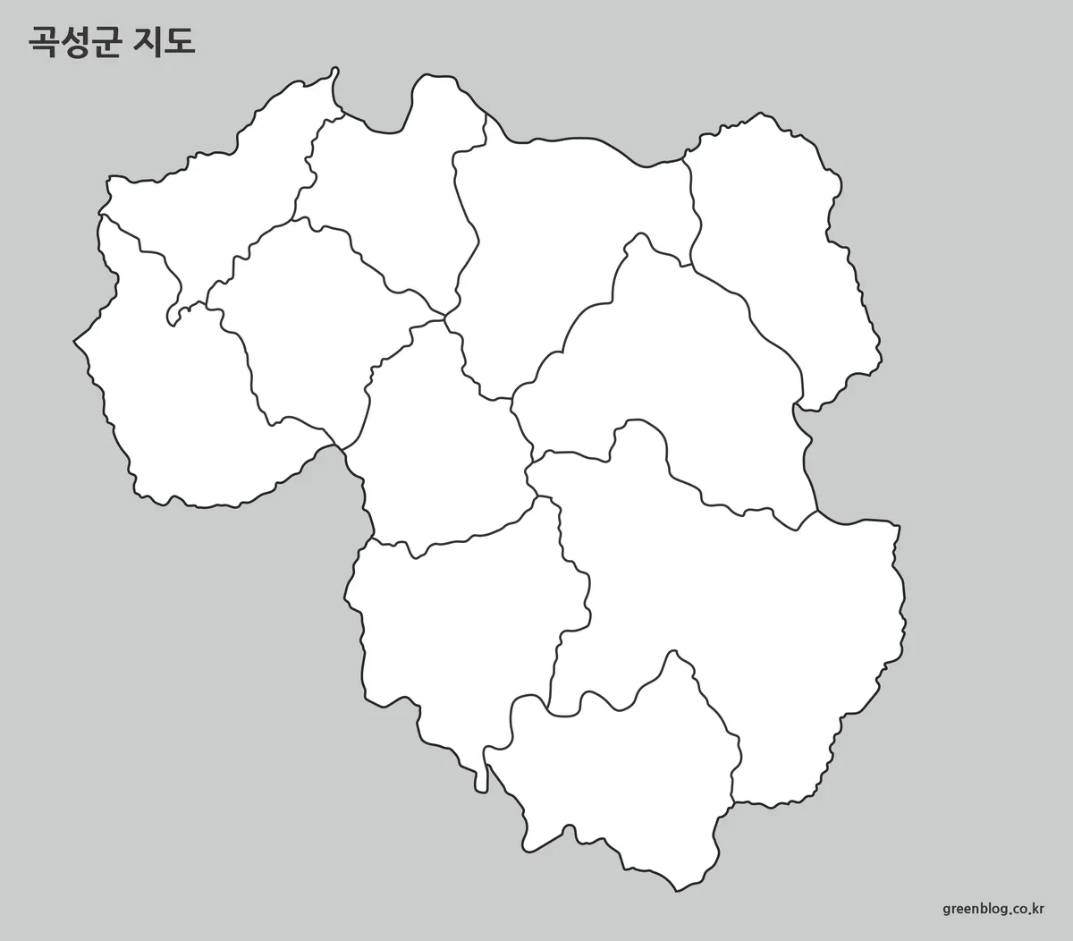 곡성군 윤곽선 지도와 편집용 경계선 이미지