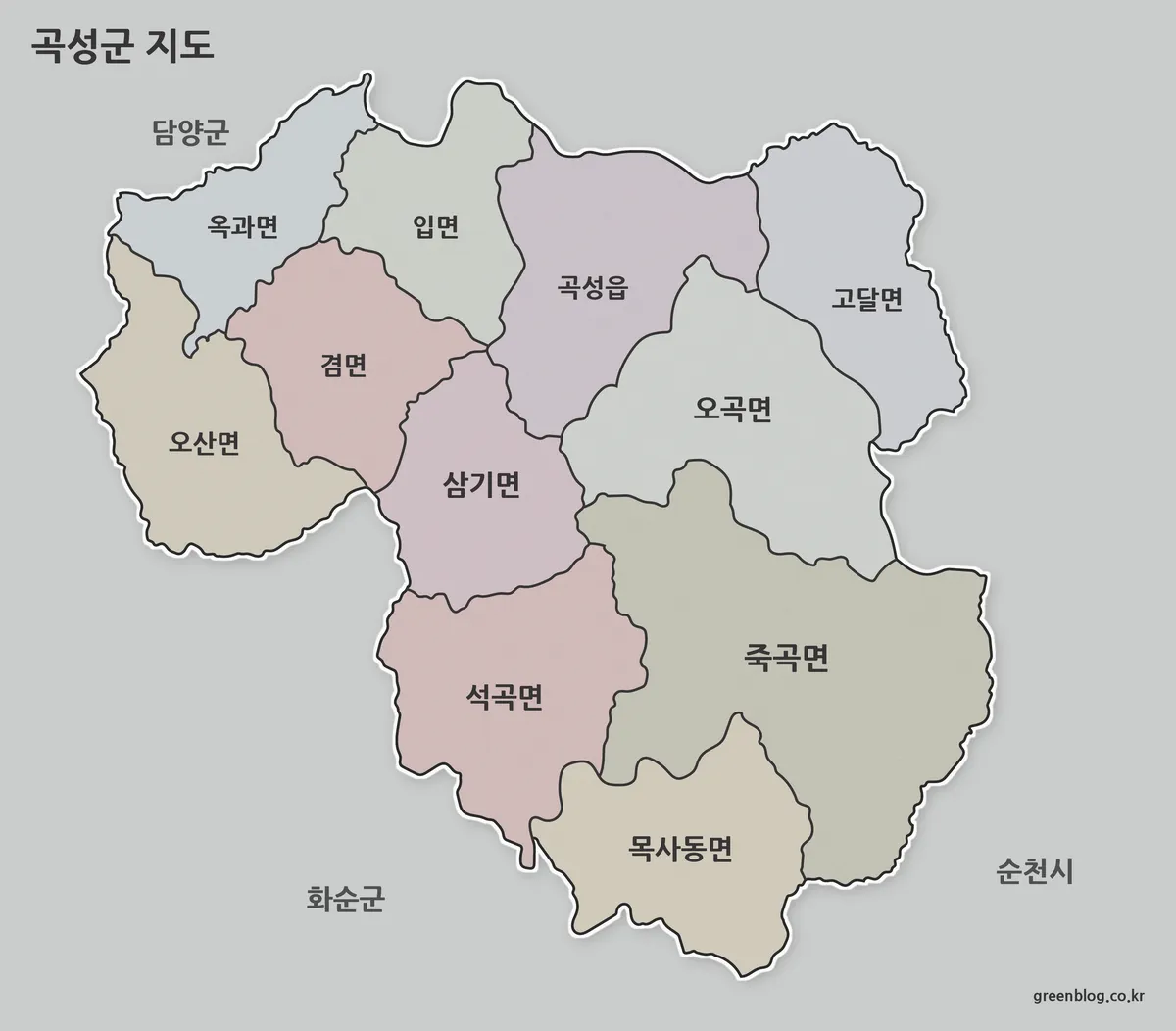 곡성군 행정구역 색상 지도 이미지