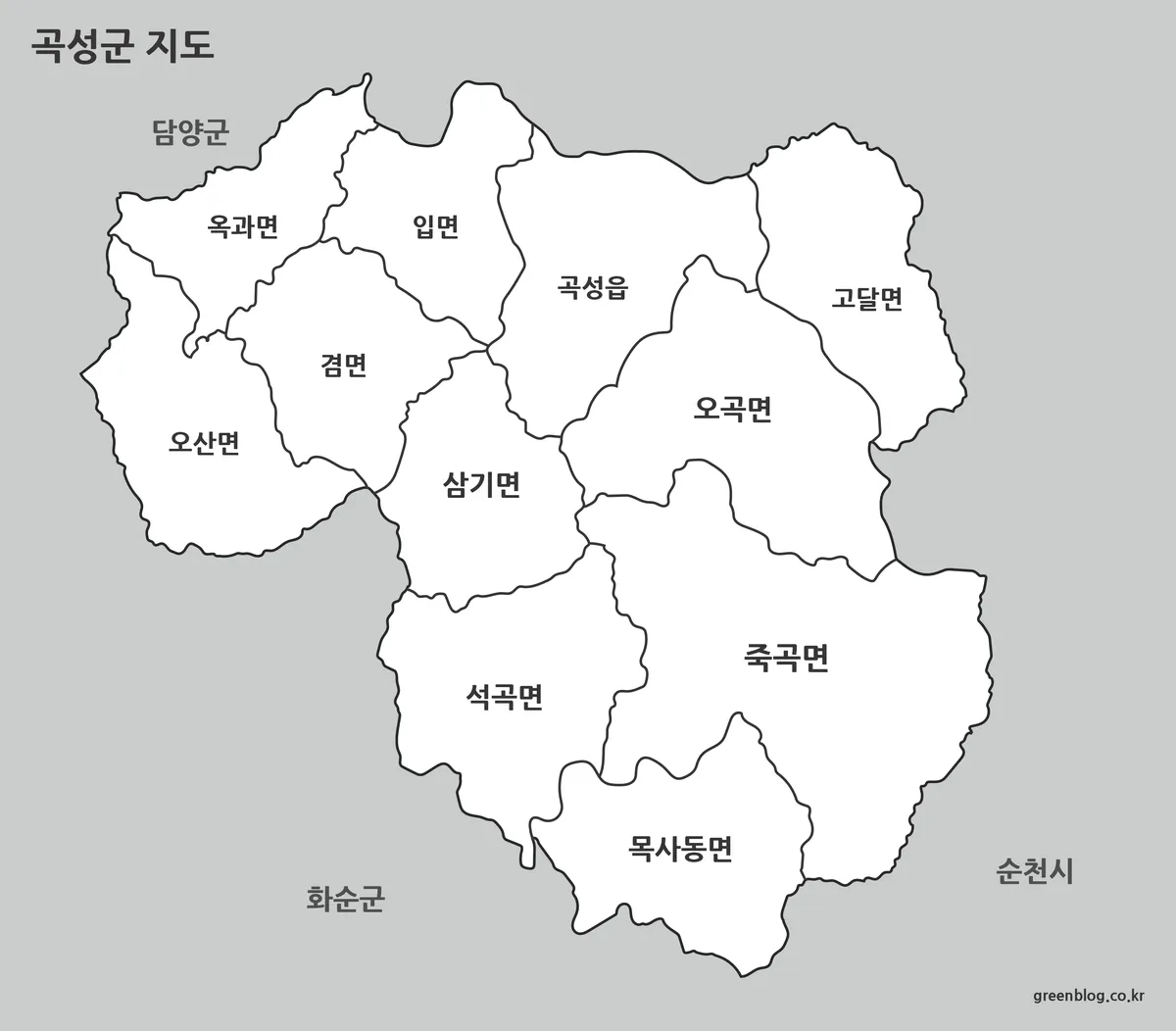 곡성군 기본 지도와 행정구역 경계 이미지