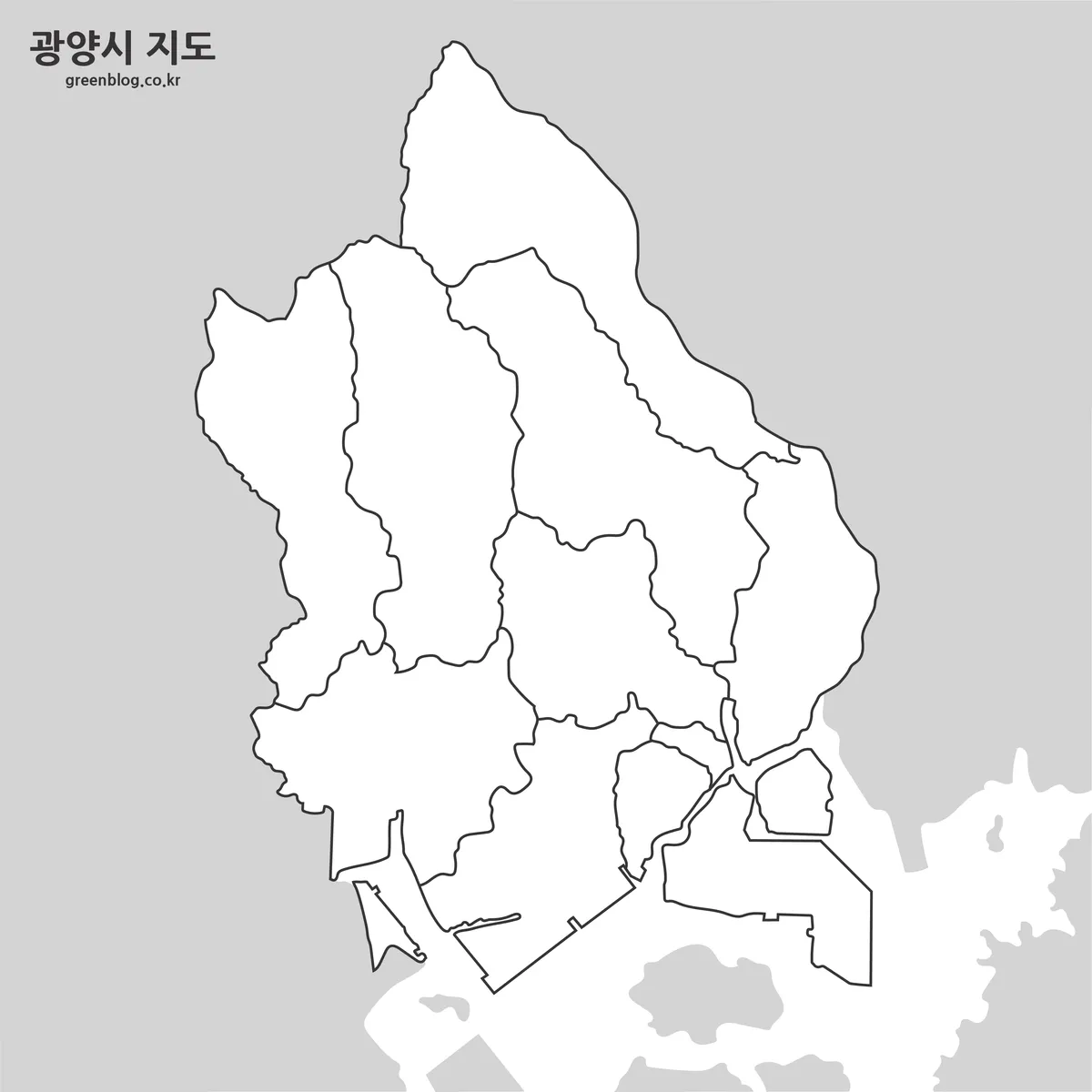 광양시 윤곽선 지도와 편집용 경계선 이미지