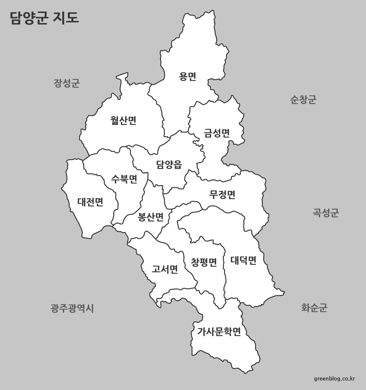 담양군 기본형 지도와 행정구역 경계 이미지