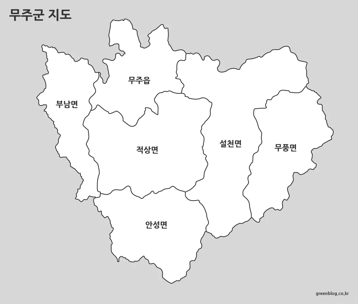 무주군 흑백 지도 인쇄용