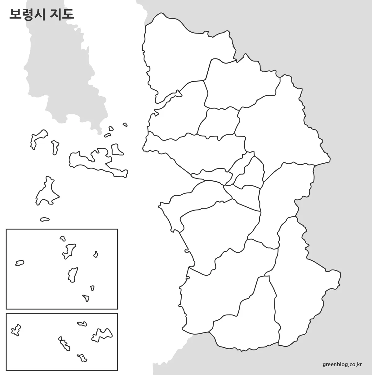 보령시 윤곽선 지도와 편집용 경계선 이미지
