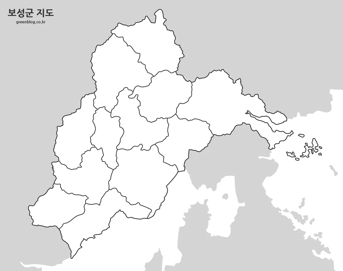 보성군 윤곽선 지도와 편집용 경계선 이미지