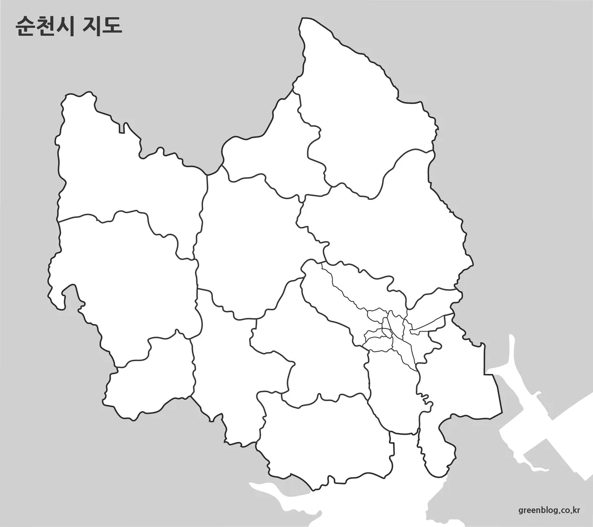 순천시 윤곽선 지도와 편집용 경계선 이미지