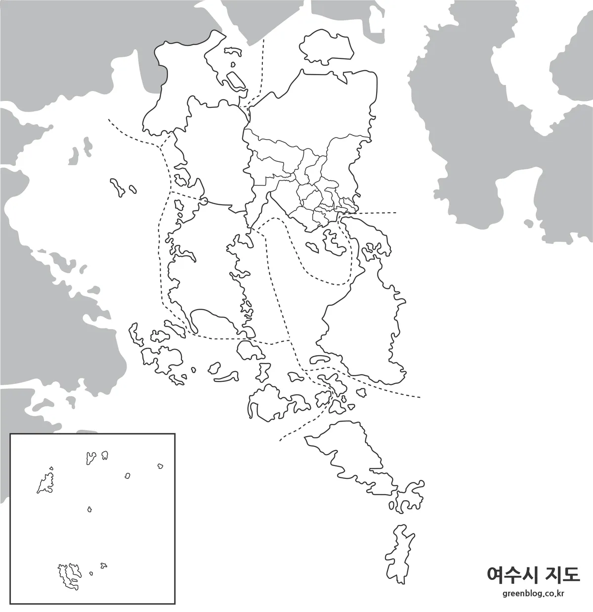 여수시 윤곽선 지도와 편집용 경계선 이미지