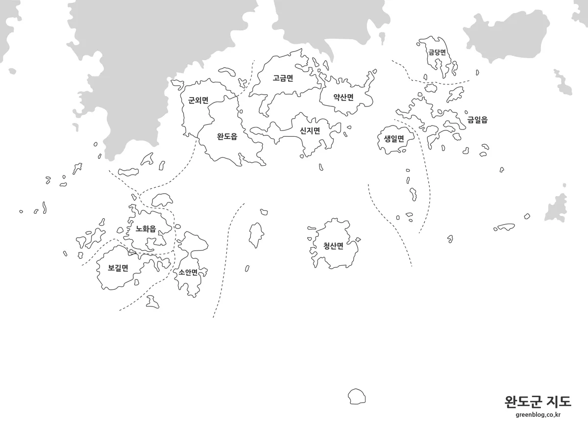 완도군 흑백 출력용 지도