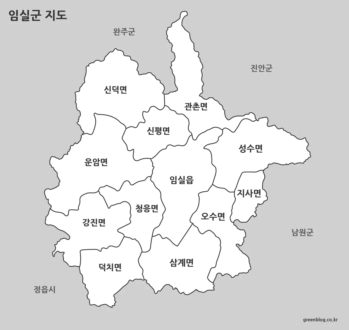 임실군 기본형 지도와 행정구역 경계 이미지