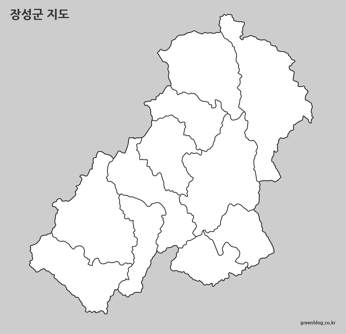 장성군 윤곽선 형태로 정리한 편집용 지도 이미지